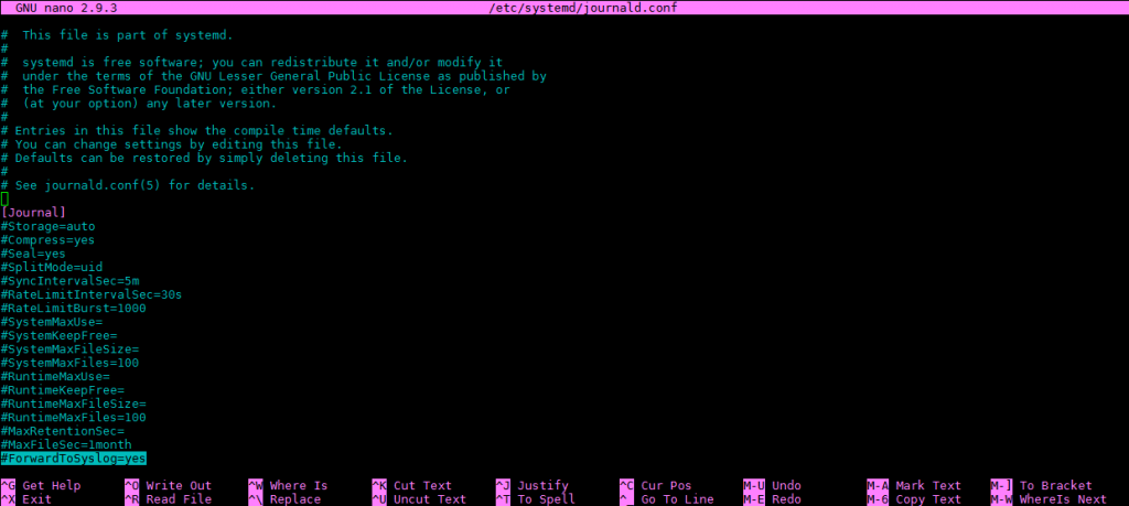 Configurando los registros systemd hacia syslog en journald conf