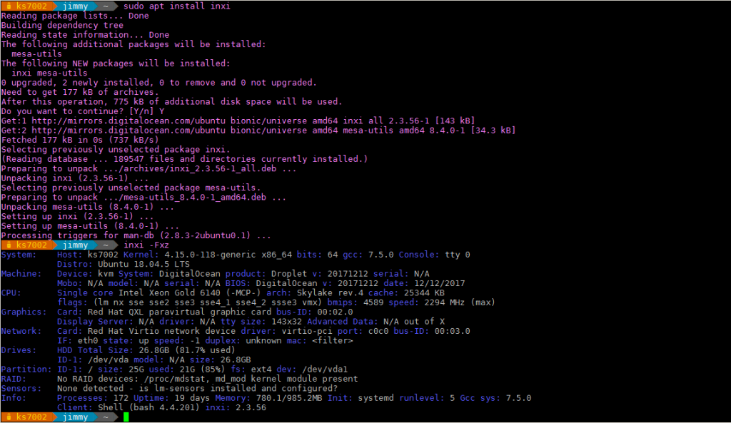 comando GNU Linux inxi (instalación y uso de parámetro -Fxz)