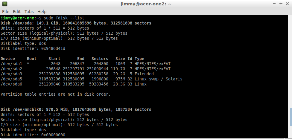 sudo fdisk --list