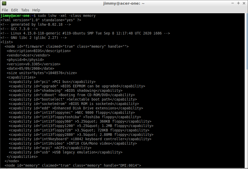 sudo lshw -xml -class memory