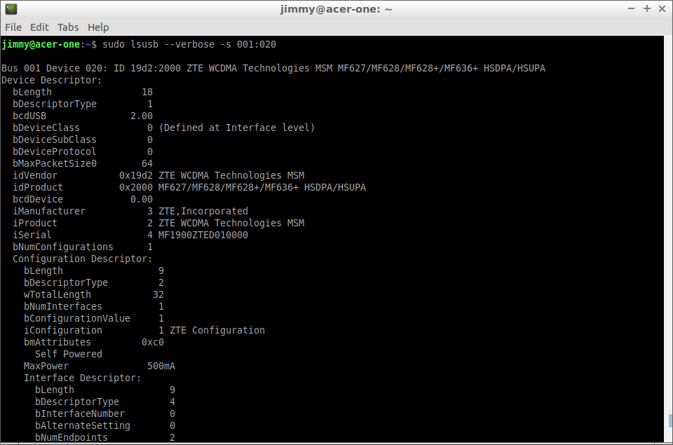 sudo lsusb --verbose -s