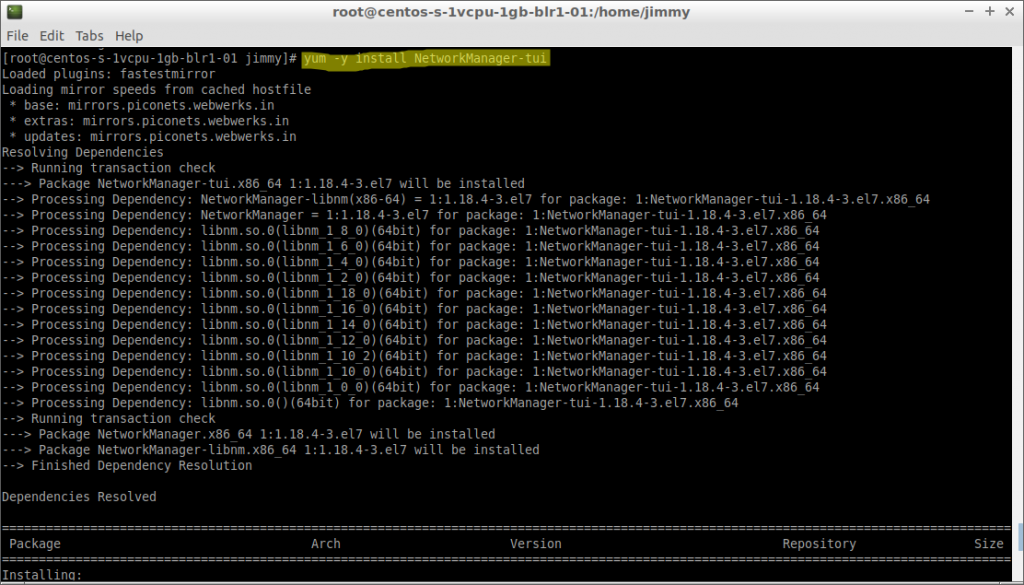  yum –y install network-manager (CentOs 7 inicio de instalación)