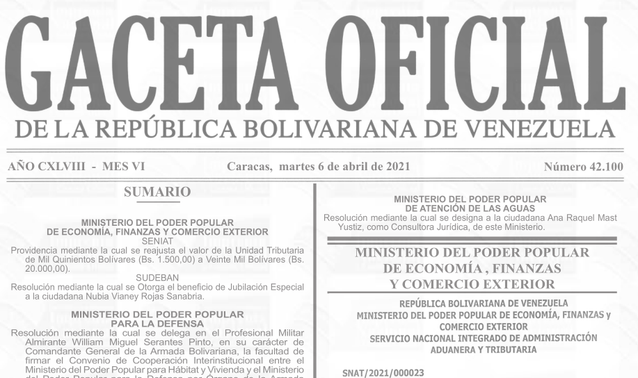 Gaceta Oficial 42.100, sumario 42100