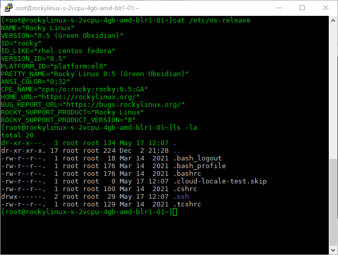 Rocky Linux 8.5 cambio de color en la terminal de comandos